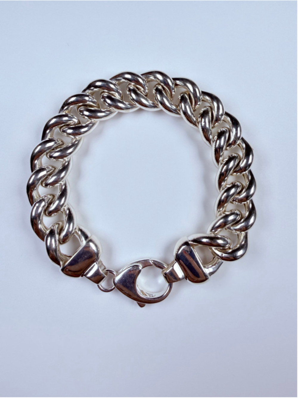 Fine Chunky Belmont Curb Chain 13.5MM Sterling 925 Silver Bracelet Italy